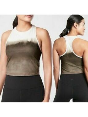 Athleta Shanti Watercolor Stripe Crop Tank Top Tie Dye Mortar Mushroom Taupe